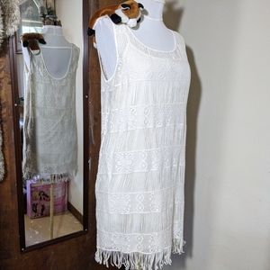 American Eagle Outfitters Ivory Mesh Fringe Tank